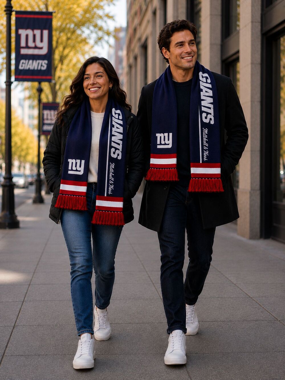 New York Giants Mitchell & Ness [One] Scarf NFL Navy Red White Knit Football Fan